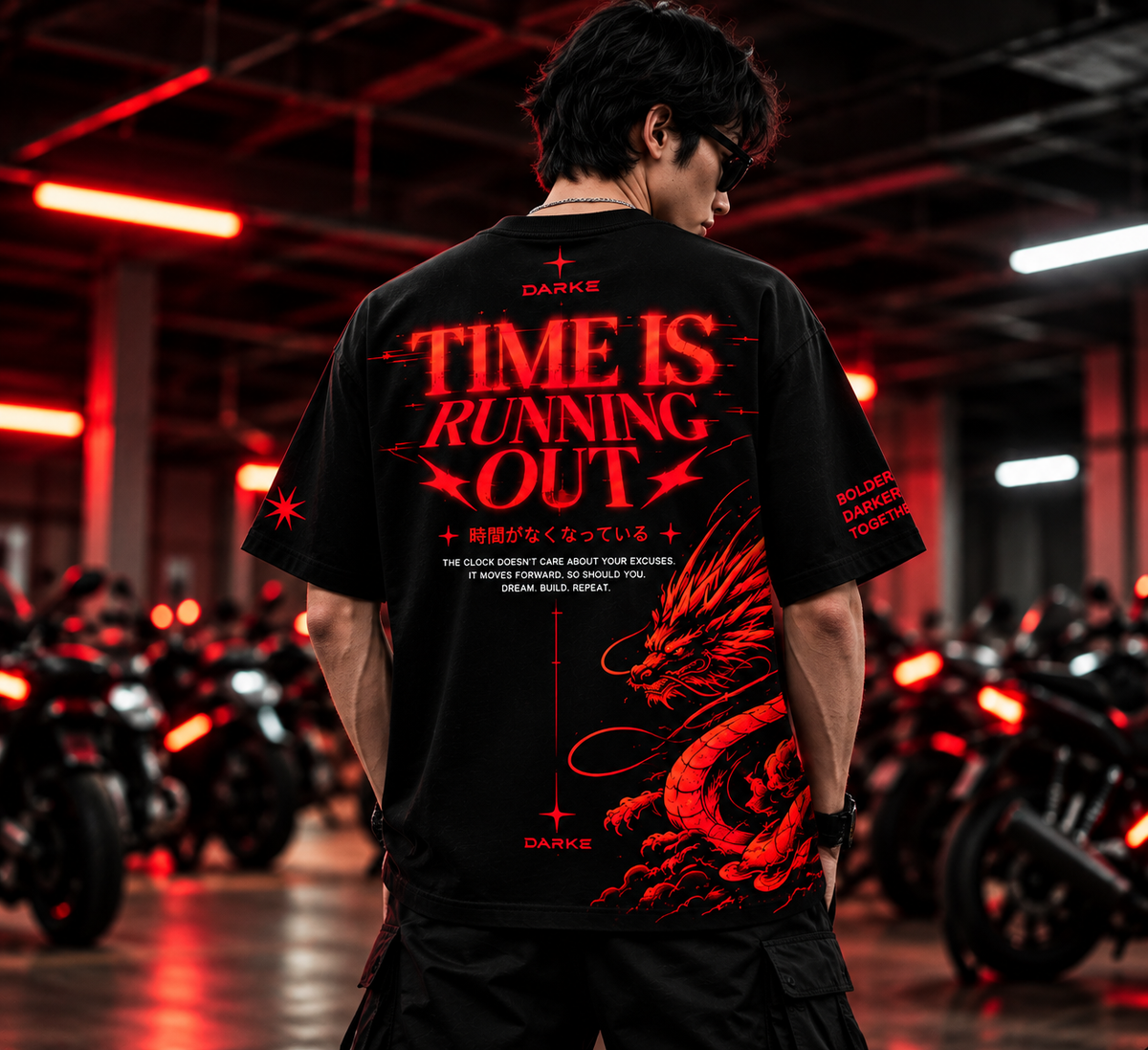 DARKE Time Is Running Out oversized T-shirt back model