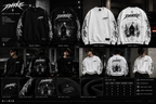 DARKE Built After Dark sweatshirt black and white product presentation with front back model views and details